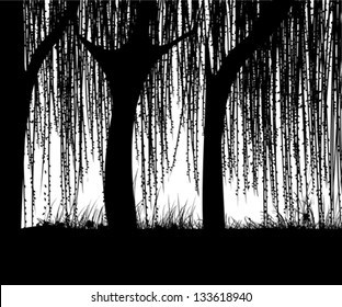 Willow Tree Silhouette, Abstract Art