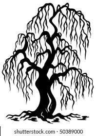 Willow Tree Silhouette - Vector Illustration.