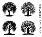 Willow Trees set Silhouette Vector illustration
