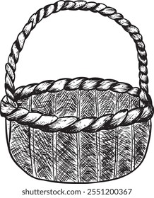 Willow Twig Basket Graphic Black and White Illustration for Print and Web Design of Physical Products and Projects