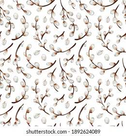  Willow twig seamless pattern. Easter pattern.