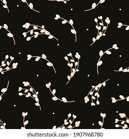  Willow twigs seamless background. Easter spring background with willow. Design for paper, textile, scrapbooking. Vector illustration