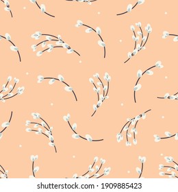  Willow twigs seamless background. Easter spring background with willow. Design for paper, textile, scrapbooking. Vector illustration