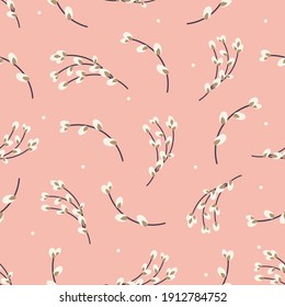  Willow twigs seamless background. Easter spring background with willow. Design for paper, textile, scrapbooking. Vector illustration
