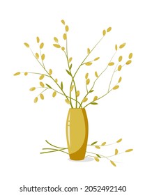 Tiras salvajes en un jarrón simple ilustración vectorial aislada en fondo blanco
