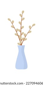 Willow in a vase. Flat style. Vector illustration 