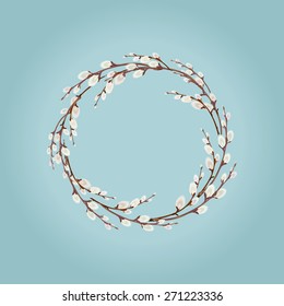 Willow Wreath On Blue Background
