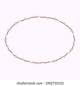 Willow wreath. Oval frame made of willow twigs. Easter wreath made of willow stalks.Vector flat illustration. Design for invitations, postcards, printing.