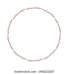 Willow wreath. Round frame made of willow twigs.Easter wreath made of willow stalks.Design for postcards, printing.