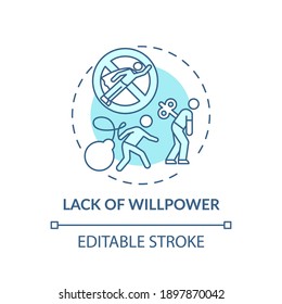 Willpower Lacking Concept Icon. Procrastination Reason Idea Thin Line Illustration. Anxiety, Failure, Rejection Fear. Apathy Feeling. Vector Isolated Outline RGB Color Drawing. Editable Stroke