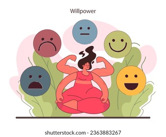 Willpower. Self discipline control as determination behavior. Emotion balance and resilience skill. Self-regulation. Flat vector illustration