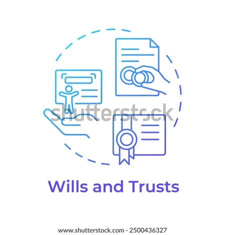 Wills and trusts blue gradient concept icon. Notarization process, verified documents. Round shape line illustration. Abstract idea. Graphic design. Easy to use in infographic, presentation