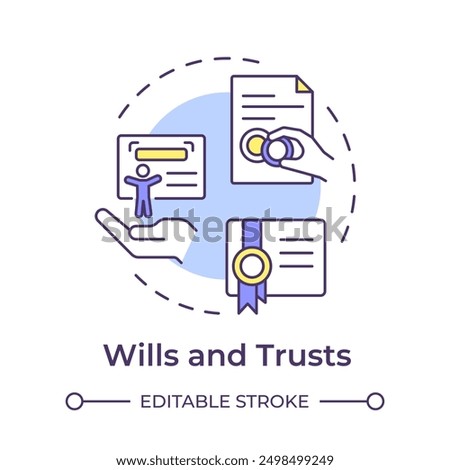 Wills and trusts multi color concept icon. Notarization process, verified documents. Round shape line illustration. Abstract idea. Graphic design. Easy to use in infographic, presentation