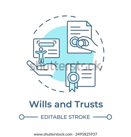 Wills and trusts soft blue concept icon. Notarization process, verified documents. Round shape line illustration. Abstract idea. Graphic design. Easy to use in infographic, presentation