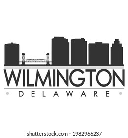 Wilmington, DE, USA Skyline Silhouette Design. Clip Art City Vector Art Famous Buildings Scene Illustration.