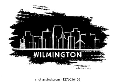 Wilmington Delaware City Skyline Silhouette. Esbozo dibujado a mano. Ilustración vectorial. Concepto de viajes de negocios y turismo con arquitectura histórica. El paisaje urbano de Wilmington USA con monumentos. 