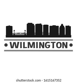 Wilmington Delaware City Travel. City Skyline. Silhouette City. Design Vector. Famous Monuments.