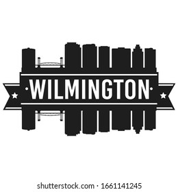 Wilmington Delaware Skyline. Banner Vector Design Silhouette Art. Cityscape Travel Monuments.