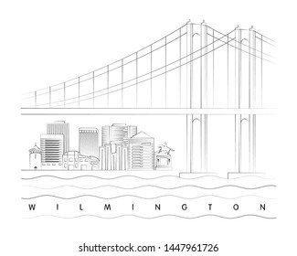 Wilmington, Delaware skyline minimal linear vector illustration and typography design 