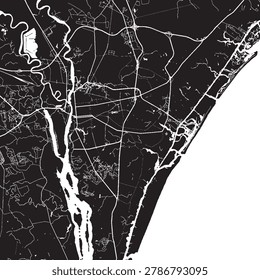 Wilmington North Carolina Vector Map, Detailed City Street Map Black and White Minimalist Line Art