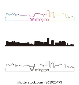 Wilmington skyline linear style with rainbow in editable vector file