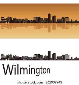 Wilmington skyline in orange background in editable vector file