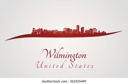 Wilmington skyline in red and gray background in editable vector file