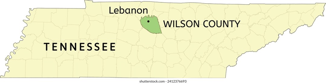 Wilson County and city of Lebanon location on Tennessee state map