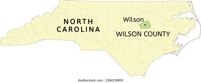 Ubicación del condado de Wilson y de la ciudad de Wilson en el mapa estatal de Carolina del Norte