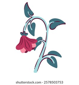 Wilted flower, anti Valentine's day symbol. Red rose cartoon vector illustration.