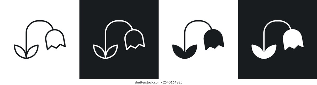 Wilted flower icon set. Vector symbols in black and white colors.