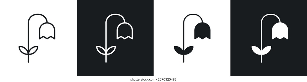 Wilted flower icons vectors set in black. line and flat versions