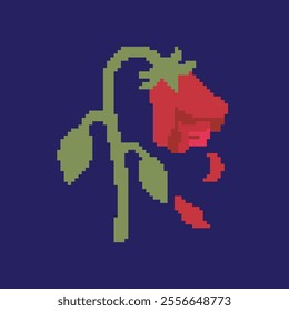 wilted flower pixel art, vector illustration on isolated background.