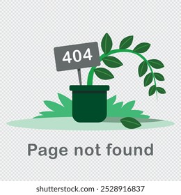 Wilted plant in green colors for 404 page, page not found, with transparent background. Good for websites and apps