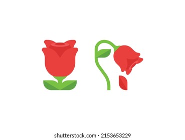 Wilted Rose and Rose emoji set. Rose icon set