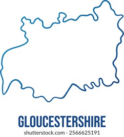Wiltshire ceremonial county simplified map. Hand drawn abstract line map. Illuminated Blue gradient contour