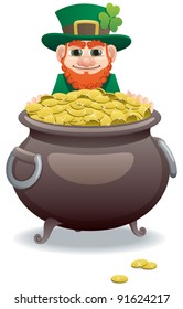 Wily leprechaun tempting you with his pot of gold. 