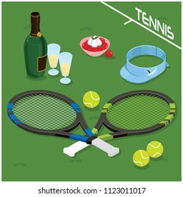 Wimbledon tournament Strawberries cream and champagne vector object illustration.