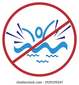 wimming is prohibited. The man is drowning. Warning icon or prohibition symbol.