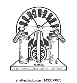 Wimshurst machine electrostatic generator sketch engraving vector illustration. Scratch board style imitation. Hand drawn image.