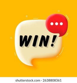 Win. 3D speech bubble with bold lettering. Colorful pop art style. Vector illustration for business, motivation, and advertising.