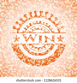 Win abstract orange mosaic emblem with background