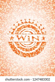Win abstract orange mosaic emblem with background