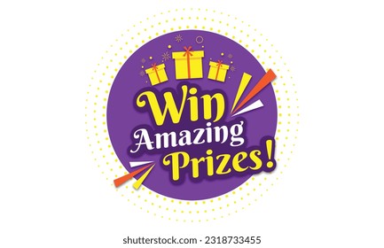 Win Amazing Prizes Logo Label unit Vector. Retail, E commerce, Fashion, Electronics Advertising Elements, Gift Prizes