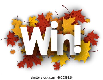 Win autumn background with golden maple leaves. Vector illustration.