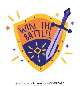 Win battle sticker in flat style 