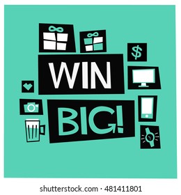 Win Big! (Flat Style Vector Illustration Contest Poster Design)