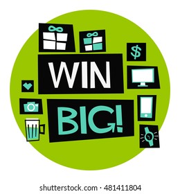 Win Big! (Flat Style Vector Illustration Contest Poster Design)