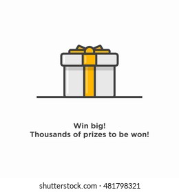 Win big! Thousands of prizes to be won! (Line Art Vector Illustration in Flat Style Quote Poster Design)