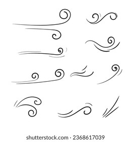 win blow blown symbol or icon hand drawn doodle set vector illustration 